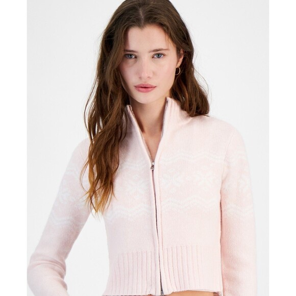 Planet Heart Juniors' Fair Isle Zip-Front Sweater - Icy Pink, XL - Picture 3 of 3